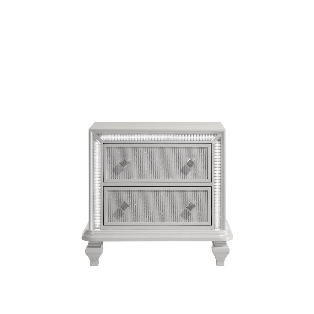Introducing the Stardust Nightstand, a luxurious addition to your bedroom ensemble. Crafted with meticulous attention to detail, this nightstand boasts enduring strength and durability with its manufactured wood construction, complete with an eco-friendly