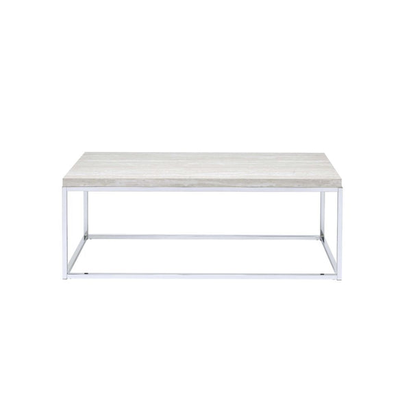  Rectangular Sled Coffee Table â€¢ NO Storage (Open Base) â€¢â€¢ CONSTRUCTION â€¢â€¢ Wood Top: PB (Fixed Top/No Apron) â€¢ Metal Sled Base: Chrome Finish