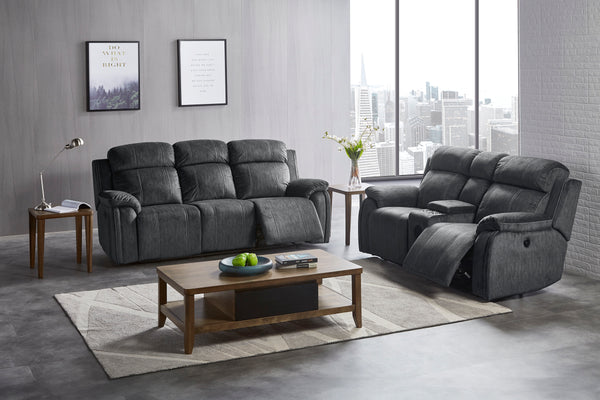 The Tango 2-Piece Power Motion Upholstery Set in Shadow Gray brings together luxury, comfort, and cutting-edge convenience for the ultimate lounging experience. This set, featuring a power dual reclining sofa and a console loveseat, is built with durable 
