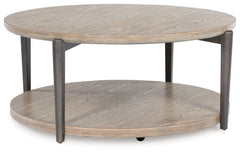 Merging industrial and contemporary elements, this coffee table turns display space into an art form. The whitish brown wood-tone finish is right on trend, while contrasting painted metallic legs offer a modern touch of stripped-back beauty. With its stre