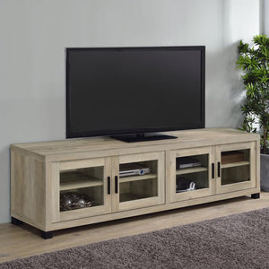  featuring a contemporary boxy silhouette and smooth surfaces. The distressed pine finish enhances its rustic appeal