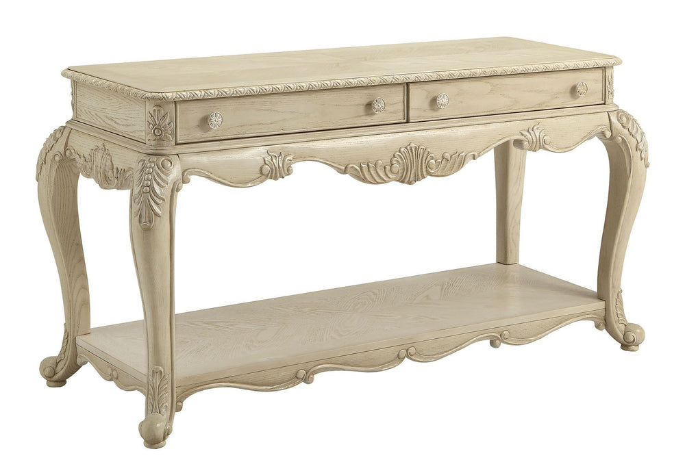 KD, Rectangular Leg Sofa Table w/2 Drw & Open Compartment: Bottom Shelf Wooden Top and Scrolled Apron Wooden Cabriole Leg: 24.7-"H (627mm) Drawer: Glide Center Metal (3-Ball Bearing, Full Ext.), Dovetail French Front & English Back, Felt-Lined Top Drawer,