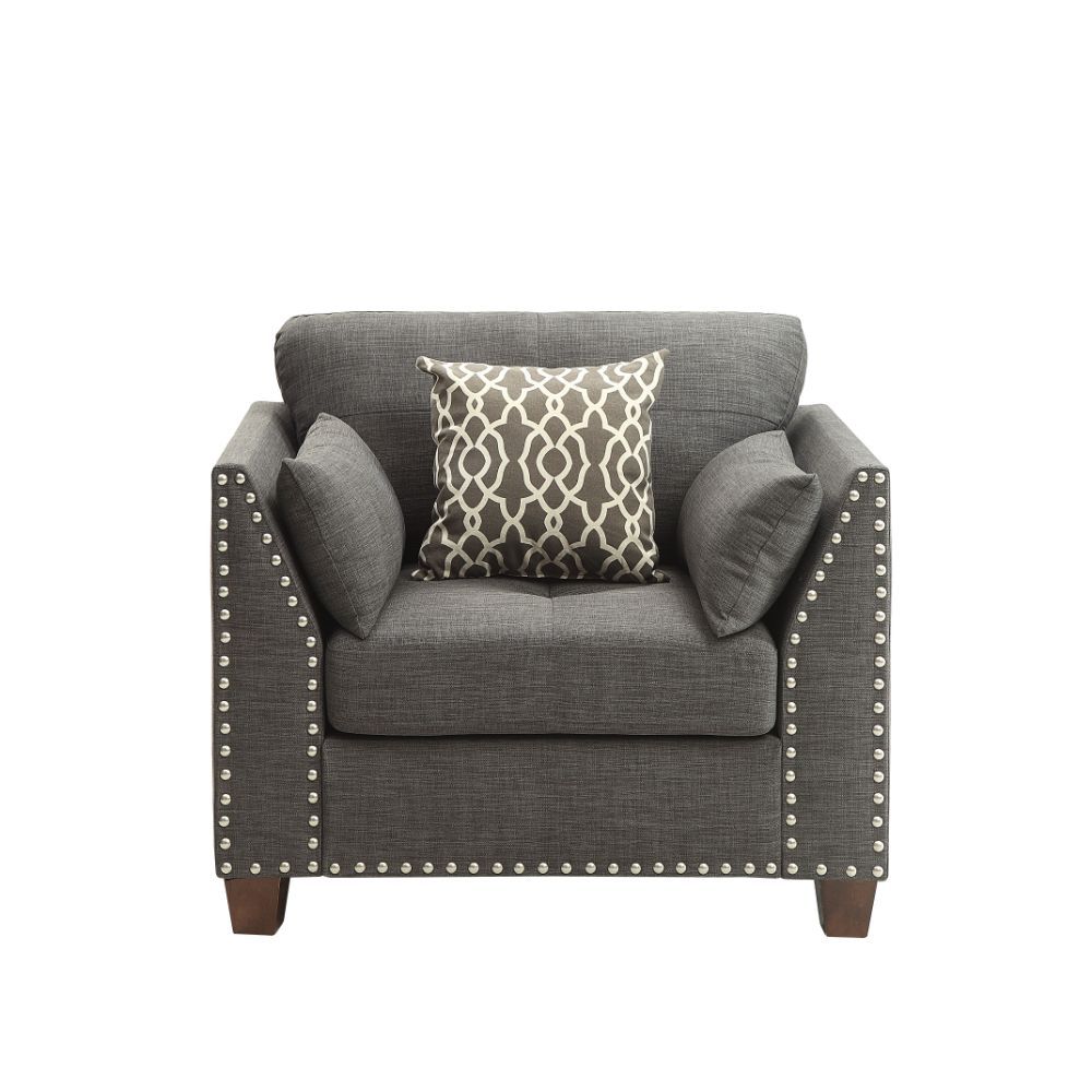 KD, w/3 Pillows Features: Buttonless Tufted (Back/Seat), Nailhead Trim (Armrest/Base) Loose Back & Seat Cushion (3+3) Backrest Style: Cushion Seat Construction: Pocket Coil, Inside Frame: Wood, Ply, Foam