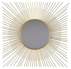 This accent mirror is a contemporary musing. Its breathtaking sunburst design shines in goldtone metal. And the mirrorâ€™s beautifully large scale makes it the center of attention.<br><br><b>Additional Dimensions</b><br><ul><li>Inner mirror: 18.25-"</li><