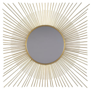 This accent mirror is a contemporary musing. Its breathtaking sunburst design shines in goldtone metal. And the mirrorâ€™s beautifully large scale makes it the center of attention.<br><br><b>Additional Dimensions</b><br><ul><li>Inner mirror: 18.25-"</li><