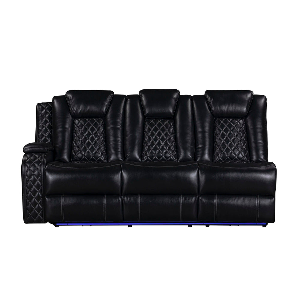 The Orion II 3-Piece Motion Sectional in black is a marvel of modern design and functionality, perfect for those seeking both comfort and durability. This set includes a Left Arm Facing Sofa with 2 recliners, a Right Arm Facing Console Loveseat with 1 rec