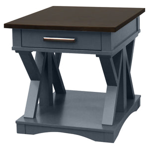  it features a contrasting wood-grain top in Sable. A lower open area is perfect for storage and display while a center drawer