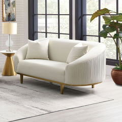 This stunning Martina collection sofa, upholstered in luxurious ivory velvet, exudes elegance and comfort. The plush pillows add an extra layer of coziness, inviting you to sink in and relax. Perfect for any sophisticated living space, this sofa-'s timele