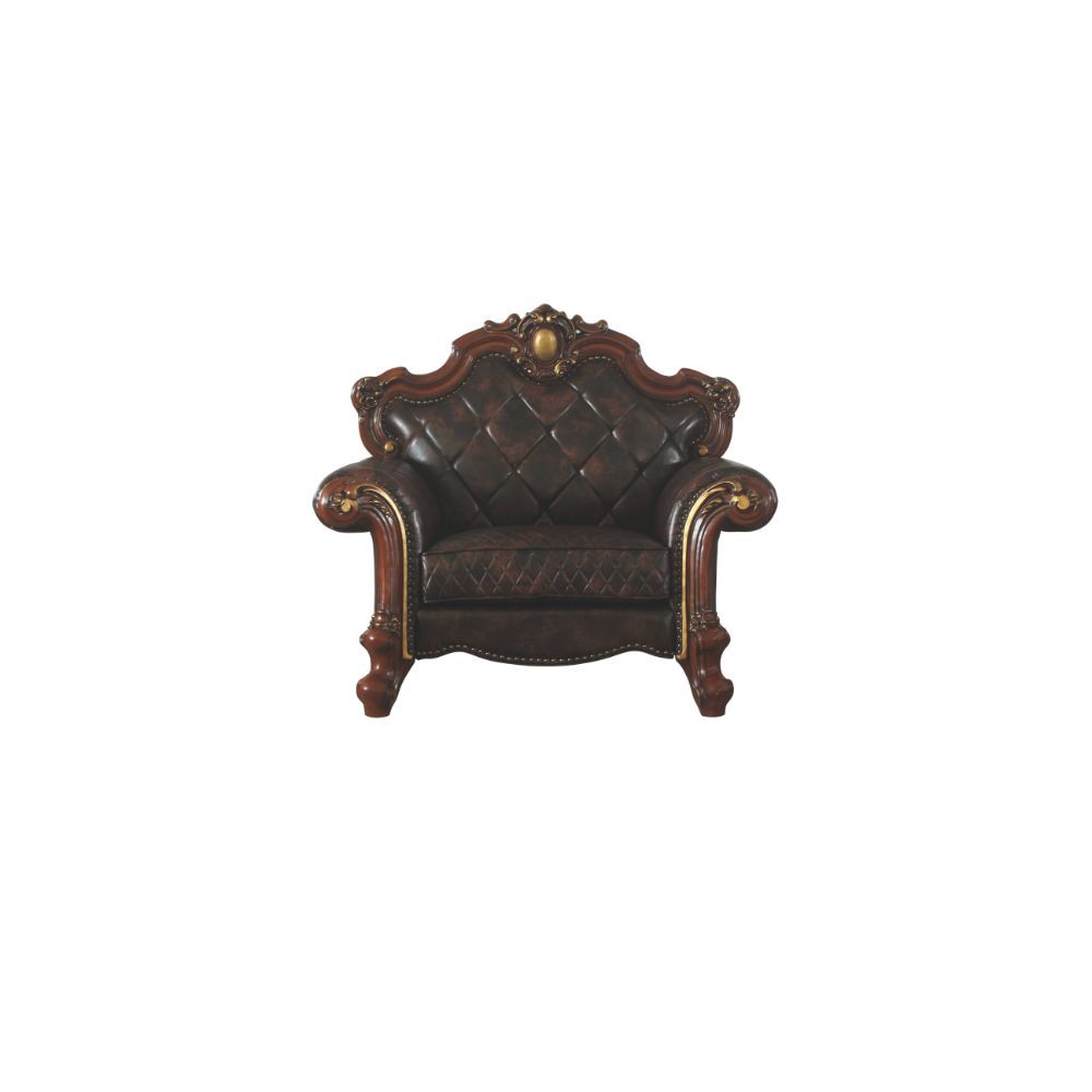 KD Back, w/1 Pillow Tight Back & Loose Seat Cushion (1+2) Diamond Tufted, Nail-head Trim, Oversized Crown & Raised Scrolled Trim: Antique Pearl w/Gold Brush (Backrest, Front Armrest & Base) Construction] Pocket Coil Seat