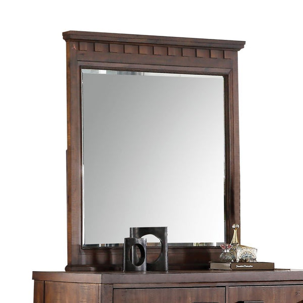 The Vibia bedroom collection is crafted with a transitional look that is an ideal addition to any bedroom. This rectangular contemporary bedroom mirror features a cherry oak finish frame. Add modern elegance and style to any bedroom with this unique mirro