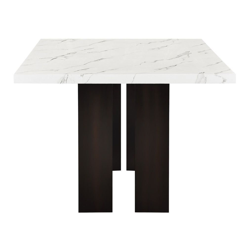 The Faust 2 Piece Adjustable Height Dining Table combines luxurious design with practical functionality, making it a standout addition to any dining area. This set includes a sophisticated white faux marble tabletop and a sturdy black pedestal base. Craft