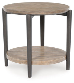 Merging industrial and contemporary elements, this end table turns display space into an art form. The whitish brown wood-tone finish is right on trend, while contrasting painted metallic legs offer a modern touch of stripped-back beauty. With its streaml