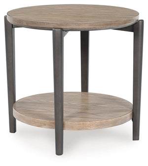 Merging industrial and contemporary elements, this end table turns display space into an art form. The whitish brown wood-tone finish is right on trend, while contrasting painted metallic legs offer a modern touch of stripped-back beauty. With its streaml
