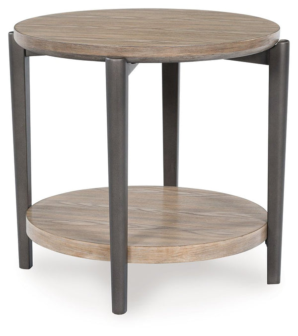 Merging industrial and contemporary elements, this end table turns display space into an art form. The whitish brown wood-tone finish is right on trend, while contrasting painted metallic legs offer a modern touch of stripped-back beauty. With its streaml