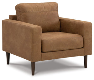  tailored to perfection. This seating package echoes retro aesthetics with warm caramel faux leather