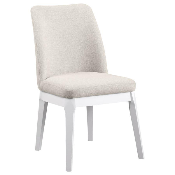  complete with foam cushions and rubberwood framing. The set features a white finish over straight