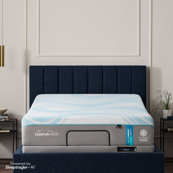 The TEMPUR-ActiveBreeze smart bed features a dual-zone climate control system to meet the needs of couples with different sleep temperature needs. Innovative ActiveAir Technology allows you to personalize the climate on each side of the bed to cool or war