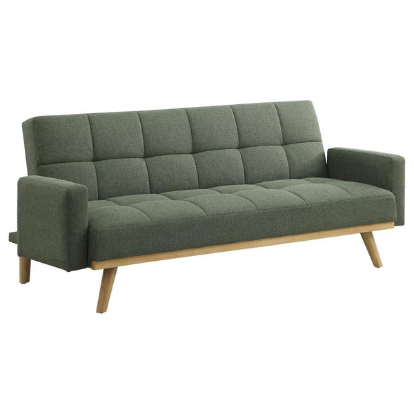 Enhance your interiors with our mid-century modern sofa beds. Wrapped in finely upholstered fabric, these pieces exhibit a sleek tufted design. Seamlessly transitioning from a chic sofa to a comfortable bed, they epitomize versatility. Supported by durabl