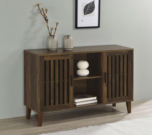  the Torin accent cabinet is built of dramatic dark pine finished rubberwood and wood products with woodgrain markings. S