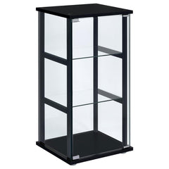 A modern version of a true classic makes a fabulous addition to a transitional space. With linear styling and a fresh look, this curio cabinet offers a perfect venue for showcasing treasured decor. Bold black tops a simple frame, top, and base. Tempered g