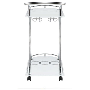 Elfman - 2-Tier Glass Shelf Metal Bar Cart - White And Chrome