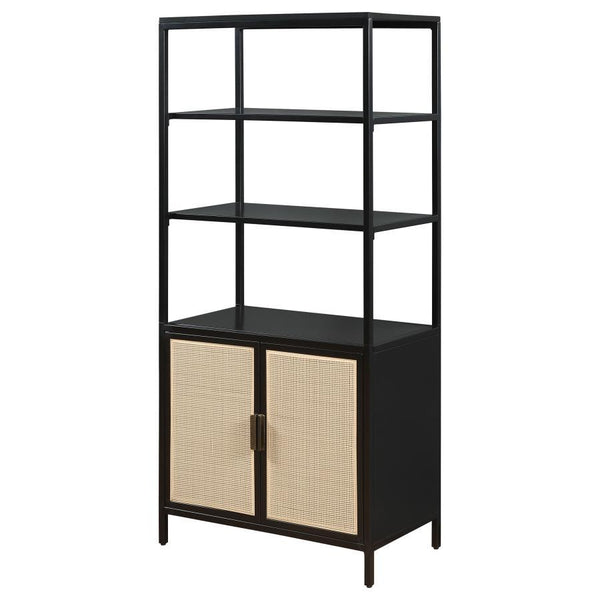 Amherst - 3-Shelf Radio Weave Cane Metal Accent Cabinet - Black