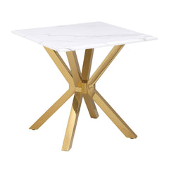 Bring elegance to your living space with this modern square end table, featuring a white faux marble top with realistic veining for a touch of sophistication. Its sturdy, rust-proof base is crafted from stainless steel in a star-shaped design, finished wi