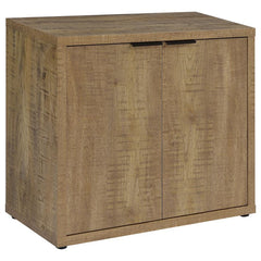 Infuse your space with the warmth of this rustic 2-door cabinet, an embodiment of both form and function. Crafted with meticulous attention to detail, it features engineered wood adorned with a mango wood-look laminate that captures the essence of reclaim