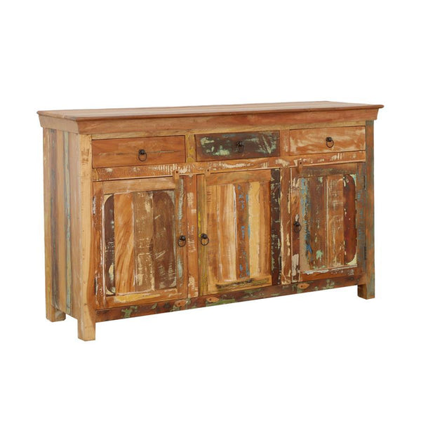 This majestic accent cabinet adds an artistic splendor to the home. It-'s handcrafted with beautiful reclaimed wood material that stands up to years of use. Acacia and teak wood combine together for a charming mix of dark and light brown colors. Three spa