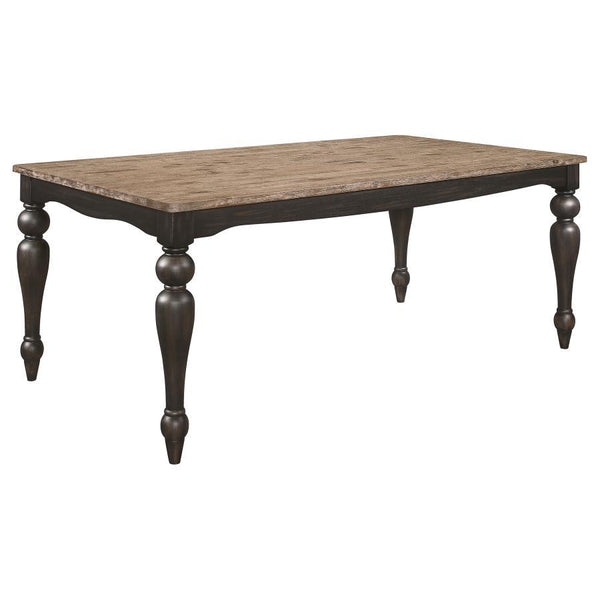 Elegantly turned legs and attention to overall detail merge to create an eye-pleasing look with rustic natural beauty in a wooden dining table. Traditional artistry and fluid design elements compose a timeless piece for large or small parties youâ€™ll ent
