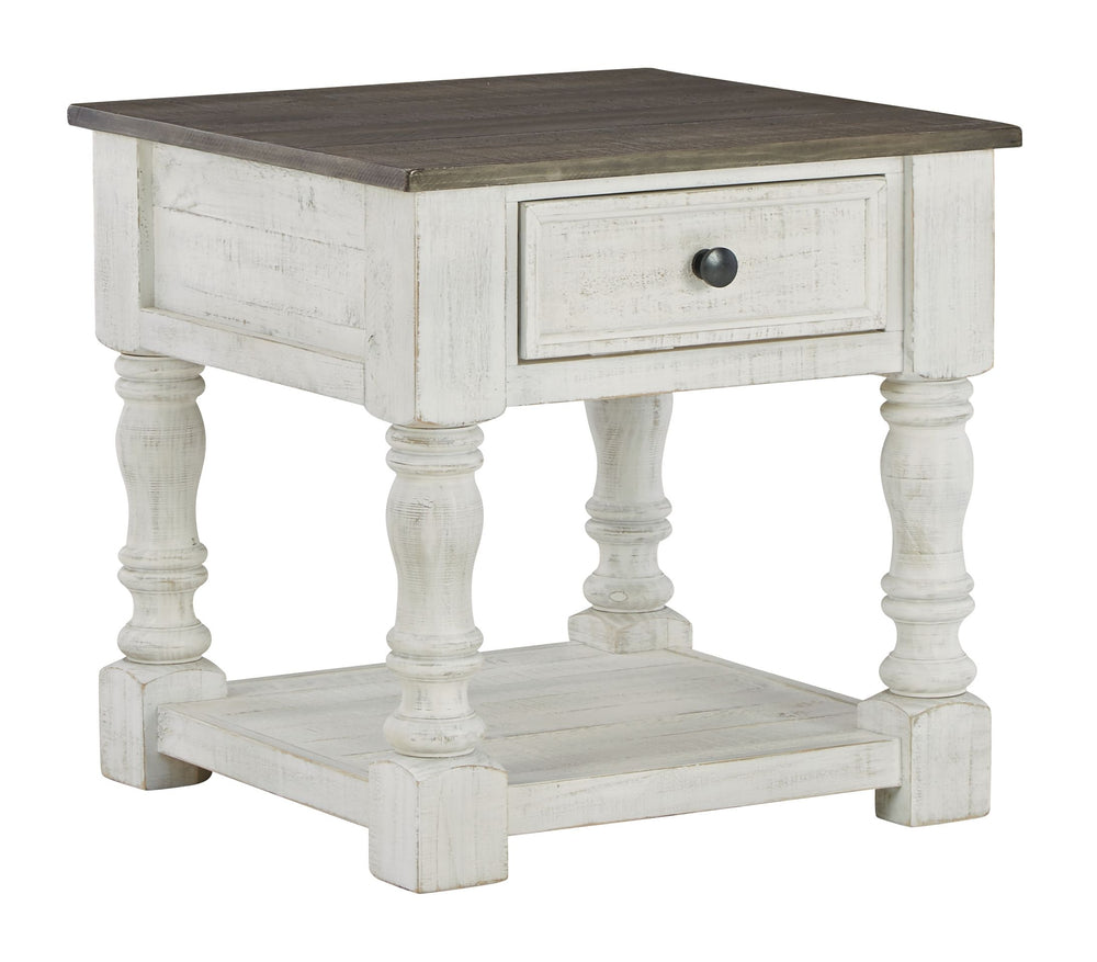 What a fresh interpretation of country classic style. Inspired by American farmhouse craftsmanship, but with an elevated sensibility, this square end table blends distinctive details such as turned post accents and raised drawer fronts for a substantial l
