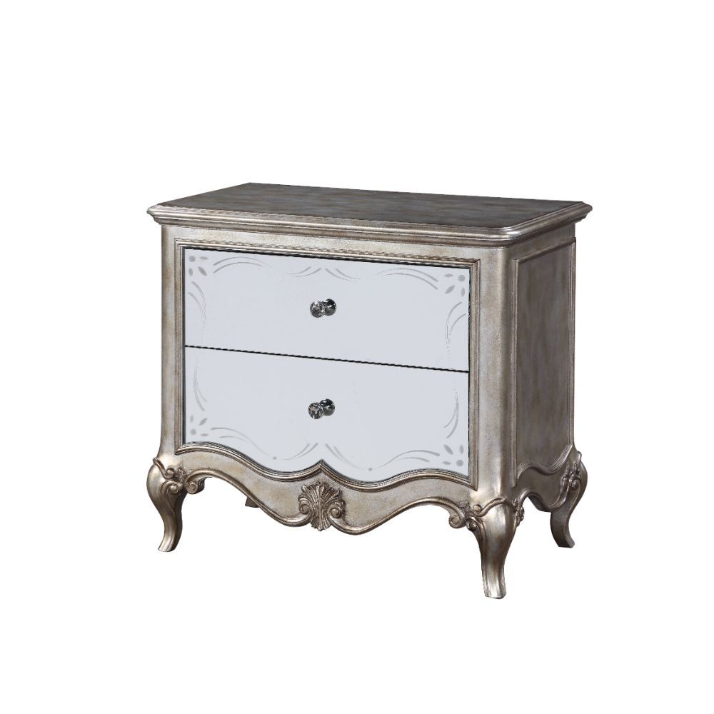 2 Drw Drawer: Mirrored Fronts, Glide) Side Metal (Full Ext.), Dovetail) English Front & Back, Felt Lined) Top Drawer, Safety Stop Included, Manual-Close, Hardware: Single Crystal-like Pull-Knob CONSTRUCTION] Wooden Case-Leg: (Poplar), MDF, PB, MOLDING TRI