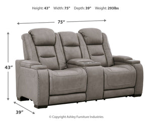 The Man-Den - Gray - PWR REC Loveseat/Con/Adj HDRST