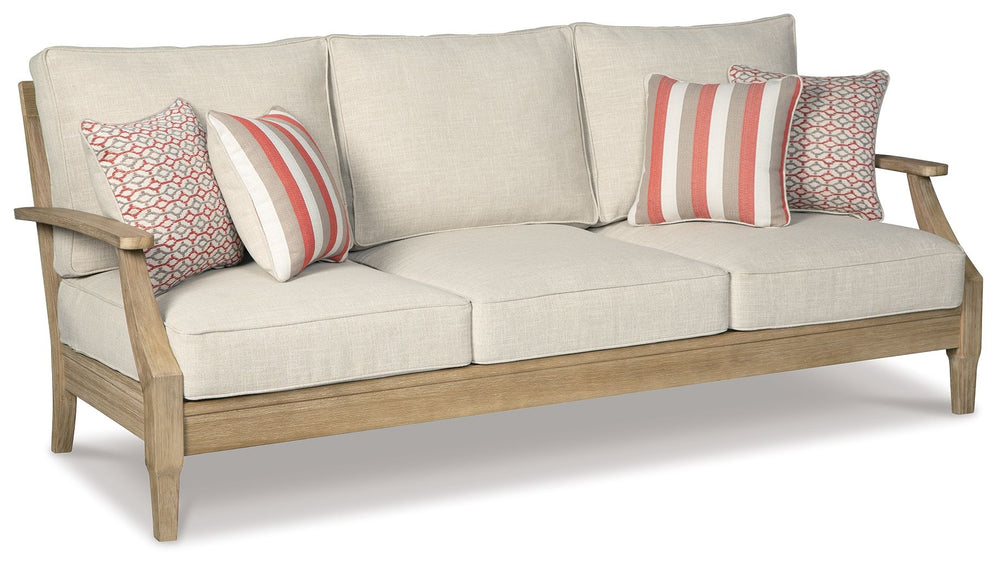 An effortlessly elegant choice in outdoor furniture, this outdoor sofa marries sturdiness and style in such a delightful way. For that much more weather protection, the sofaâ€™s eucalyptus wood frame with tapered touches and slat styling is treated to a 5