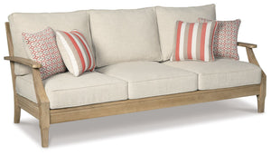 An effortlessly elegant choice in outdoor furniture, this outdoor sofa marries sturdiness and style in such a delightful way. For that much more weather protection, the sofaâ€™s eucalyptus wood frame with tapered touches and slat styling is treated to a 5