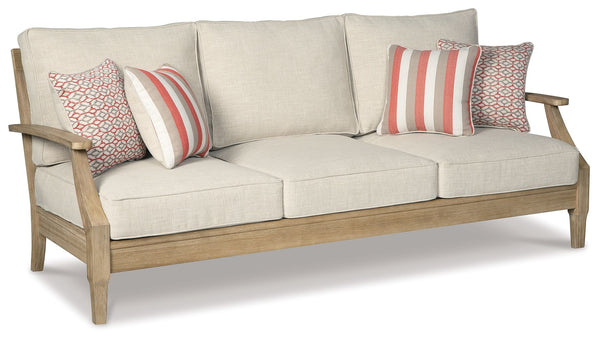 An effortlessly elegant choice in outdoor furniture, this outdoor sofa marries sturdiness and style in such a delightful way. For that much more weather protection, the sofaâ€™s eucalyptus wood frame with tapered touches and slat styling is treated to a 5