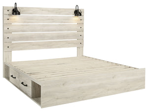 Cambeck - Whitewash - King Panel Bed with 4 Storage Drawers