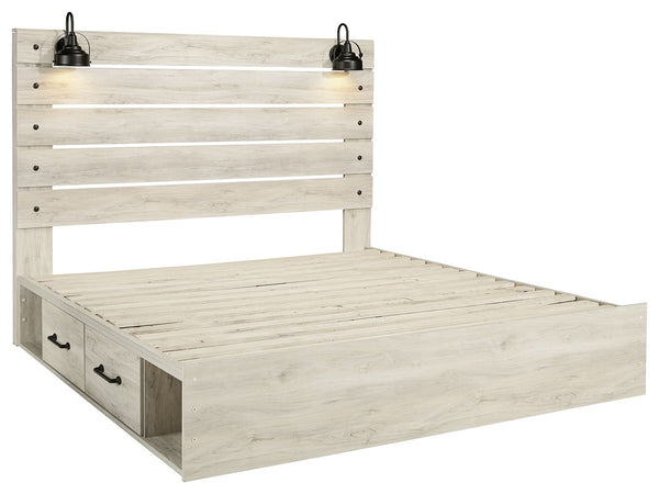Cambeck - Whitewash - King Panel Bed with 4 Storage Drawers