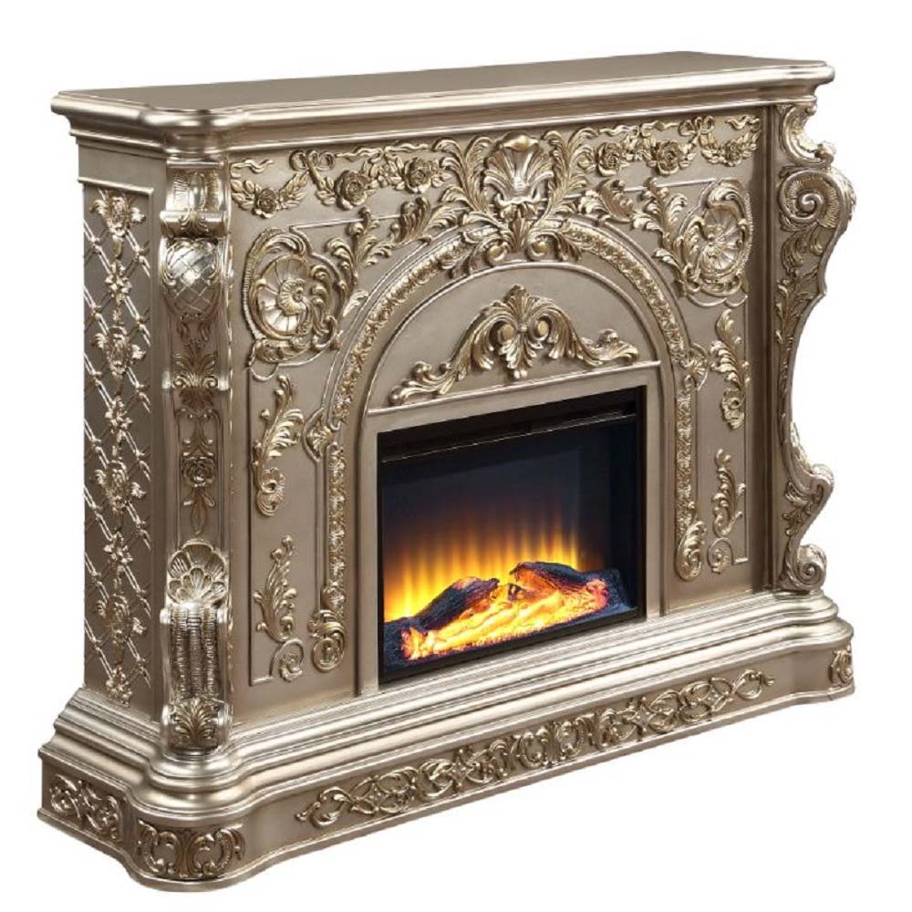LED Electric Fireplace Wooden Frame Scrolled Floral Touch Panel/Remote Controller (Batteries Required 2pc x AAA) Functions: Adjustable Temperature, Timer, Light Only