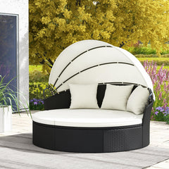 Spacious and comfortable seat for lying down<br>Convertible design for versatile use as a conversation set<br>Cozy cushions and pillows with high-density fillings<br>Easy maintenance with smooth zippers on cushions<br>Adjustable and retractable canopy for