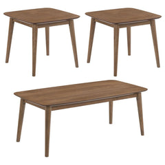 Create a subtle vintage flair with this mid-century modern three-piece occasional set, complete with a coffee table and two end tables. Keep books, table lamps and more on this collection of essential living room furniture pieces. Designed with a natural 