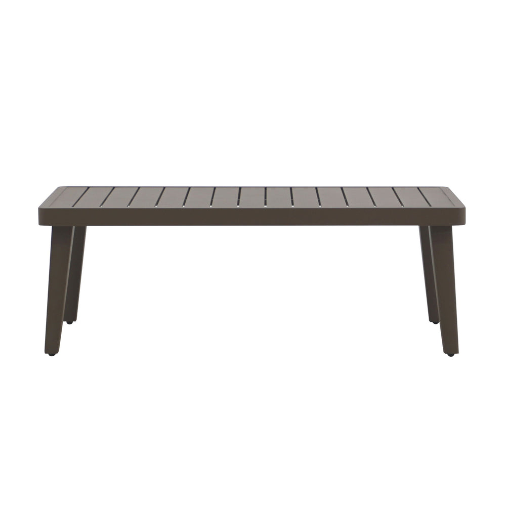 The Genova Patio Coffee Table is designed for both durability and style, making it a practical addition to any outdoor space. Constructed with a robust aluminum frame and finished with a baked-on powder coat, this table ensures superior scratch resistance