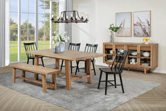 This refined dining set pairs timeless craftsmanship with a modern touch for a stylish and functional space. The extension dining table features a removable 16-inch leaf, expanding from 60 to 76 inches to accommodate various gatherings. Solid mahogany, en