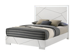 Transform your bedroom into a contemporary sanctuary with this sophisticated and stylish furniture ensemble. Defined by its bold geometric accents and pristine high-gloss white finish, this collection exudes modern elegance while maintaining a clean, mini