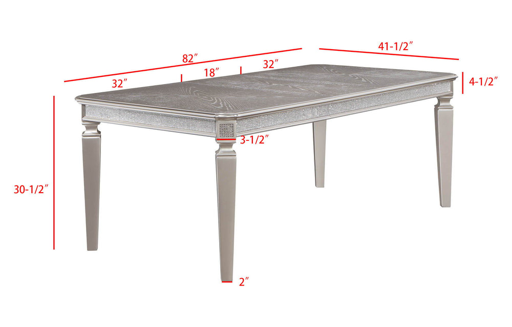 Make a bold statement in your dining space with this glamorous and sophisticated dining group, designed to bring luxury and elegance to every gathering. The sleek table features exquisite detailing along its edges, complemented by a shimmering finish that
