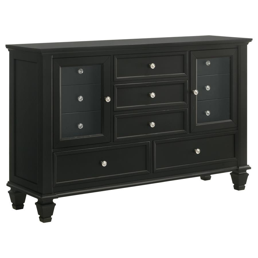 Bring both elegance and ample storage to your bedroom with this beautifully crafted dresser, featuring 11 spacious drawers and two wood-framed tempered glass doors. The mix of drawers and glass-paneled cabinets offers a perfect blend of functionality and 