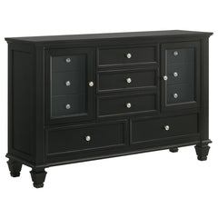Bring both elegance and ample storage to your bedroom with this beautifully crafted dresser, featuring 11 spacious drawers and two wood-framed tempered glass doors. The mix of drawers and glass-paneled cabinets offers a perfect blend of functionality and 