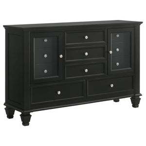Bring both elegance and ample storage to your bedroom with this beautifully crafted dresser, featuring 11 spacious drawers and two wood-framed tempered glass doors. The mix of drawers and glass-paneled cabinets offers a perfect blend of functionality and 