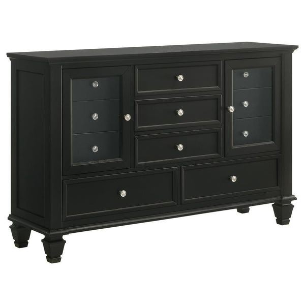 Bring both elegance and ample storage to your bedroom with this beautifully crafted dresser, featuring 11 spacious drawers and two wood-framed tempered glass doors. The mix of drawers and glass-paneled cabinets offers a perfect blend of functionality and 