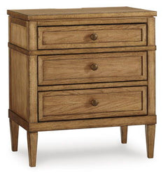 Taking a timeless approach to bedroom beauty, this nightstand brings easygoing elegance to the everyday. With its light brown wood tone, it seamlessly slips into your roomâ€™s aesthetic. Dark bronze-tone pulls accent the drawers, adding to the nightstand-